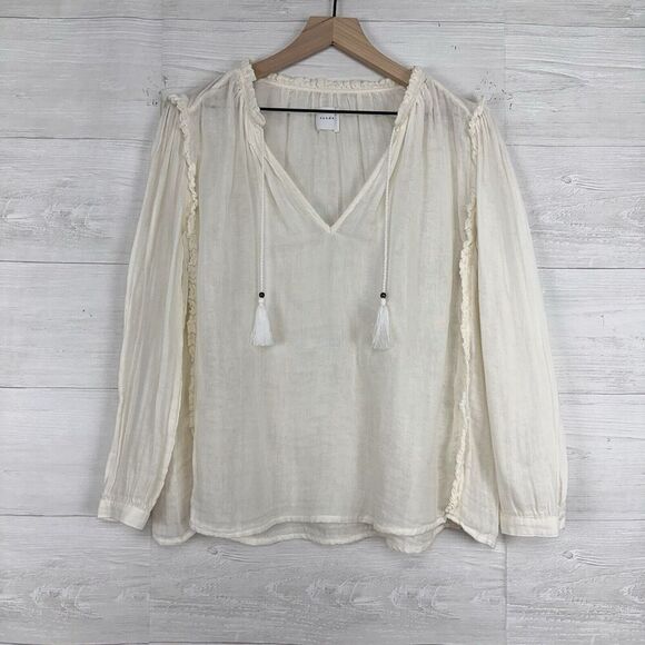 Sundays Summerton Peasant Top Blouse Size 10 Ivory Gauze Tassel V Neck Ruffle - Picture 2 of 16